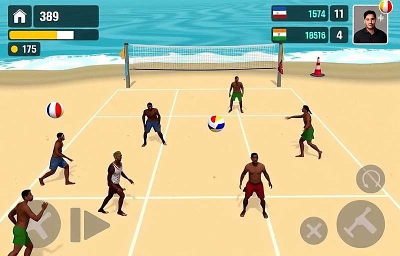 Indian Ocean Volley Wave - Beach Volleyball Action Indian Ocean Volley Wave gameplay showing beach volleyball match with Indian players on coastal court