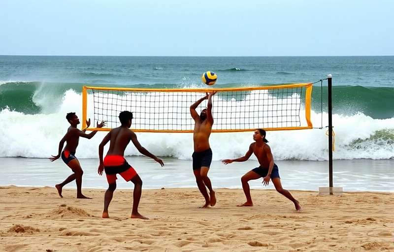 Indian Ocean Volley Wave - Monsoon Special Mode Indian Ocean Volley Wave monsoon mode showing rainy beach volleyball match with Indian players